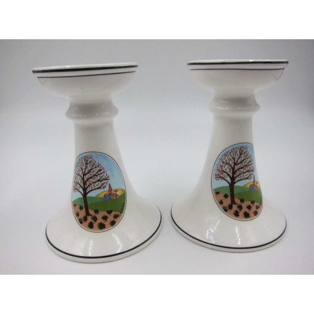 GORGEOUS Pair of Villeroy & Boch Luxembourg Naif Laplau 5-Inch Candlesticks